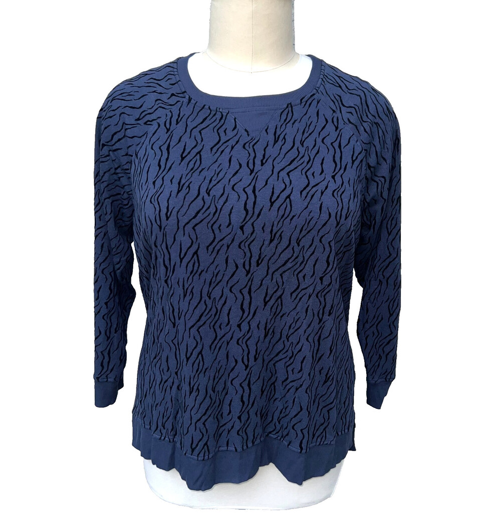 Jane + Delancey NWT Sweatshirt Tunic Womens 2X Navy Blue Crew Neck Raglan Sleeve